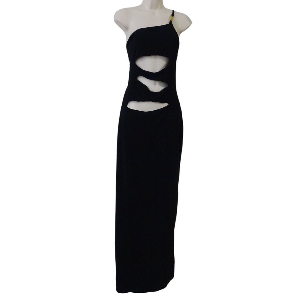 JGR STN Black Cut-Out One Shoulder Maxi Bodycon Sheath Dress Women Size 14 US 10